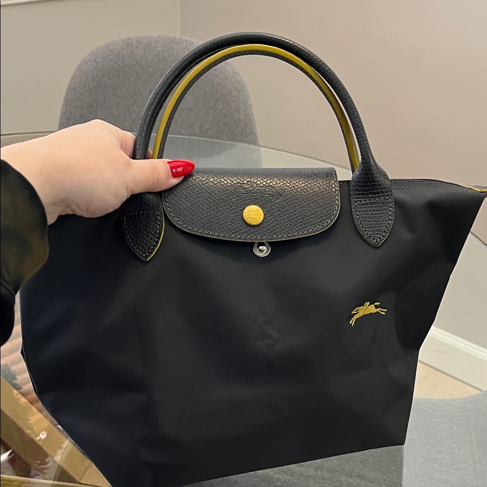 Longchamp Navy Handbag with Yellow Accents